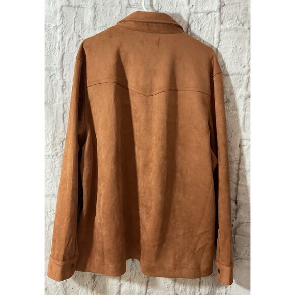 NWOT Frye Faux Suede Shirt Jacket, Shacket, Snap Closure, Brown Men's Size XL - Picture 9 of 9